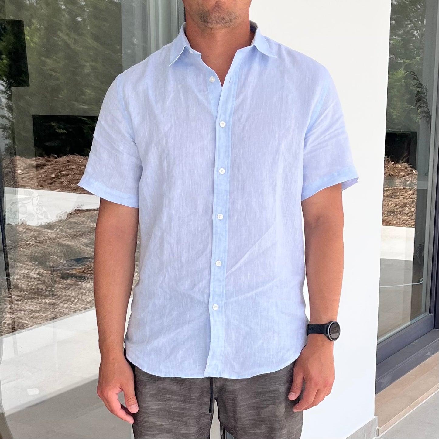 SHORT-SLEEVED LINEN - Sky blue