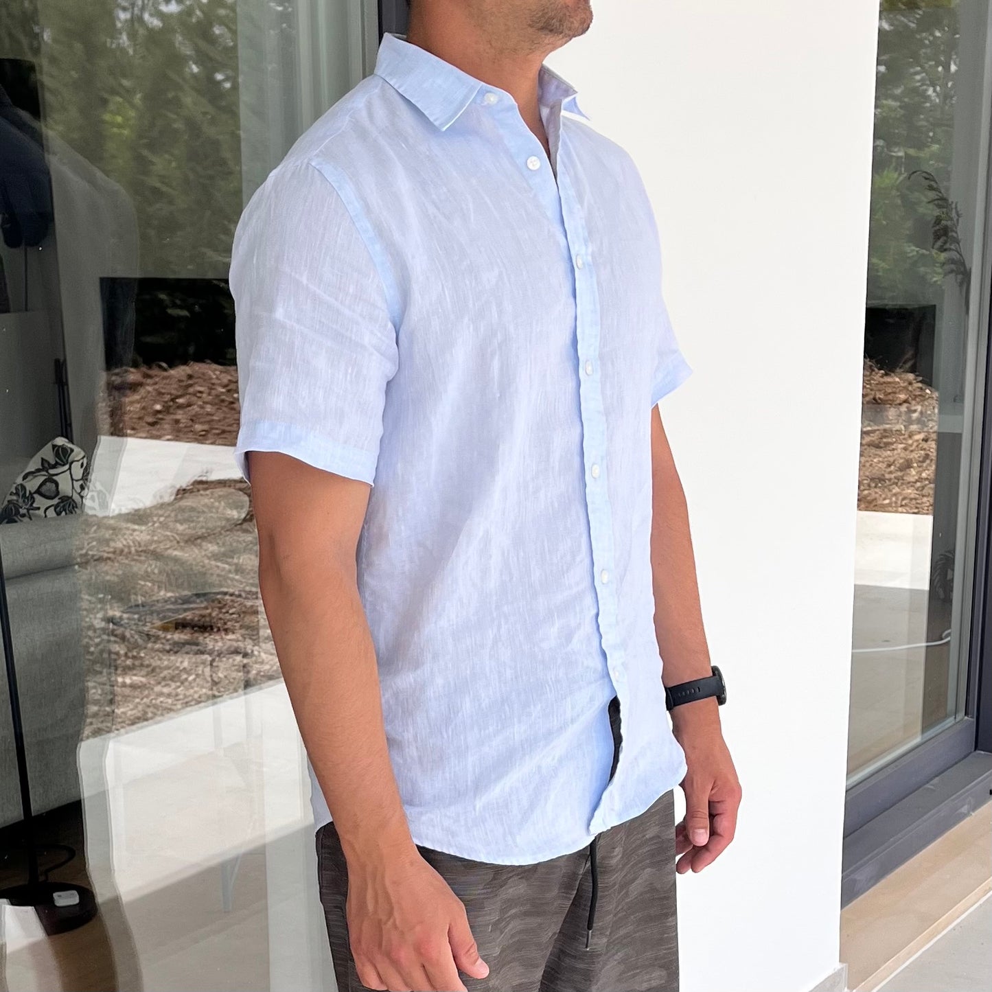 SHORT-SLEEVED LINEN - Sky blue