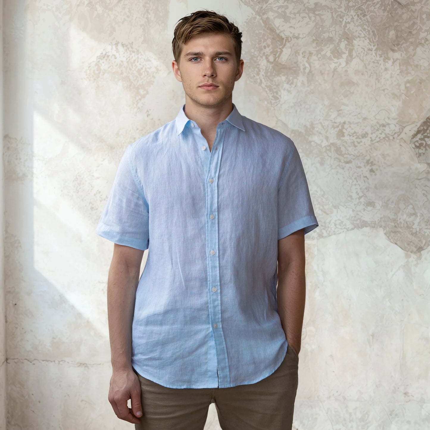 SHORT-SLEEVED LINEN - Sky blue