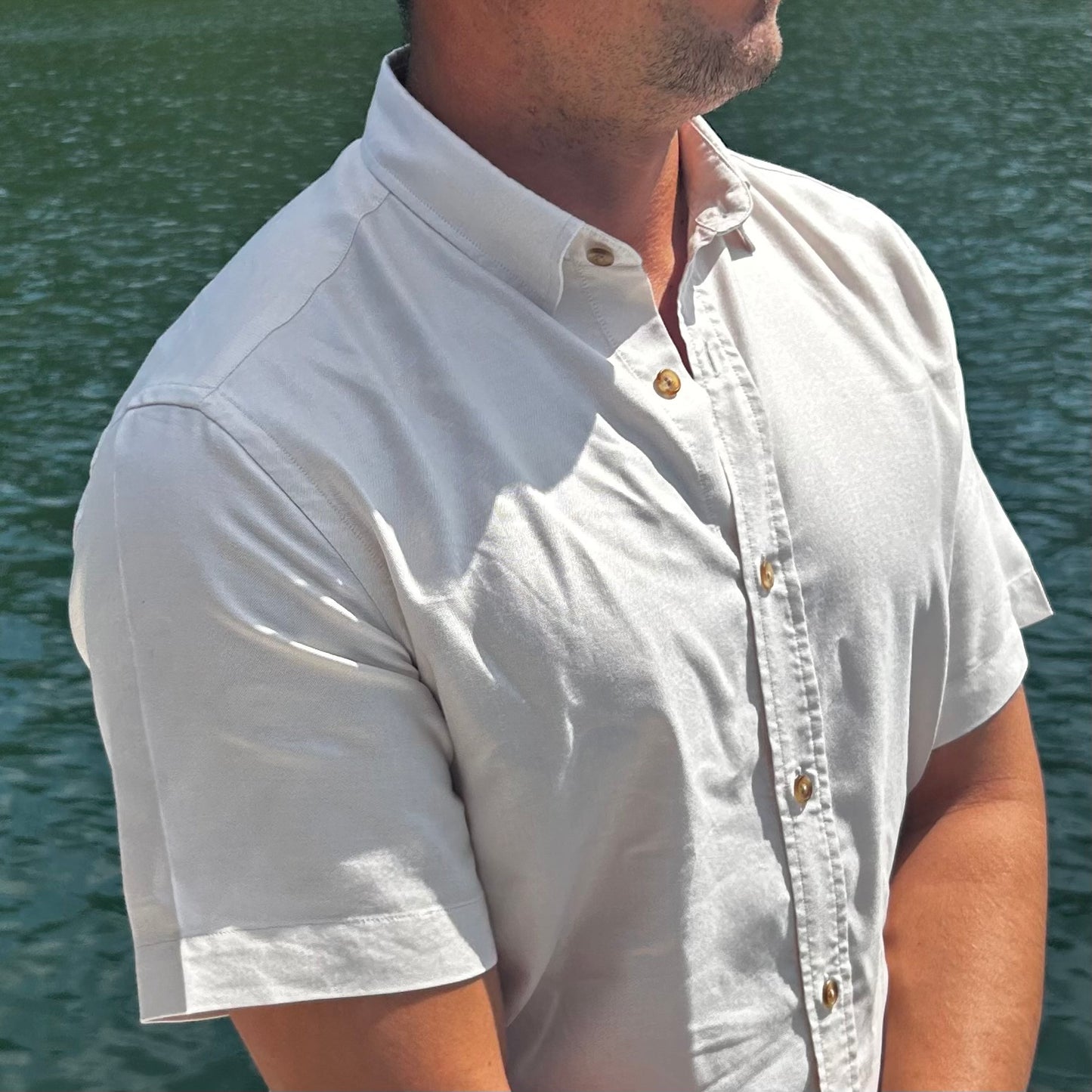 SHORT-SLEEVED TENCEL - Light beige